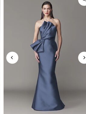 Stunning Frascara Strapless Slate Blue Evening Gown
